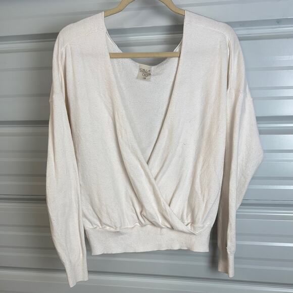CALIA by Carrie Underwood Cream V-Neck Sweater with Wrap Style - Picture 1 of 7